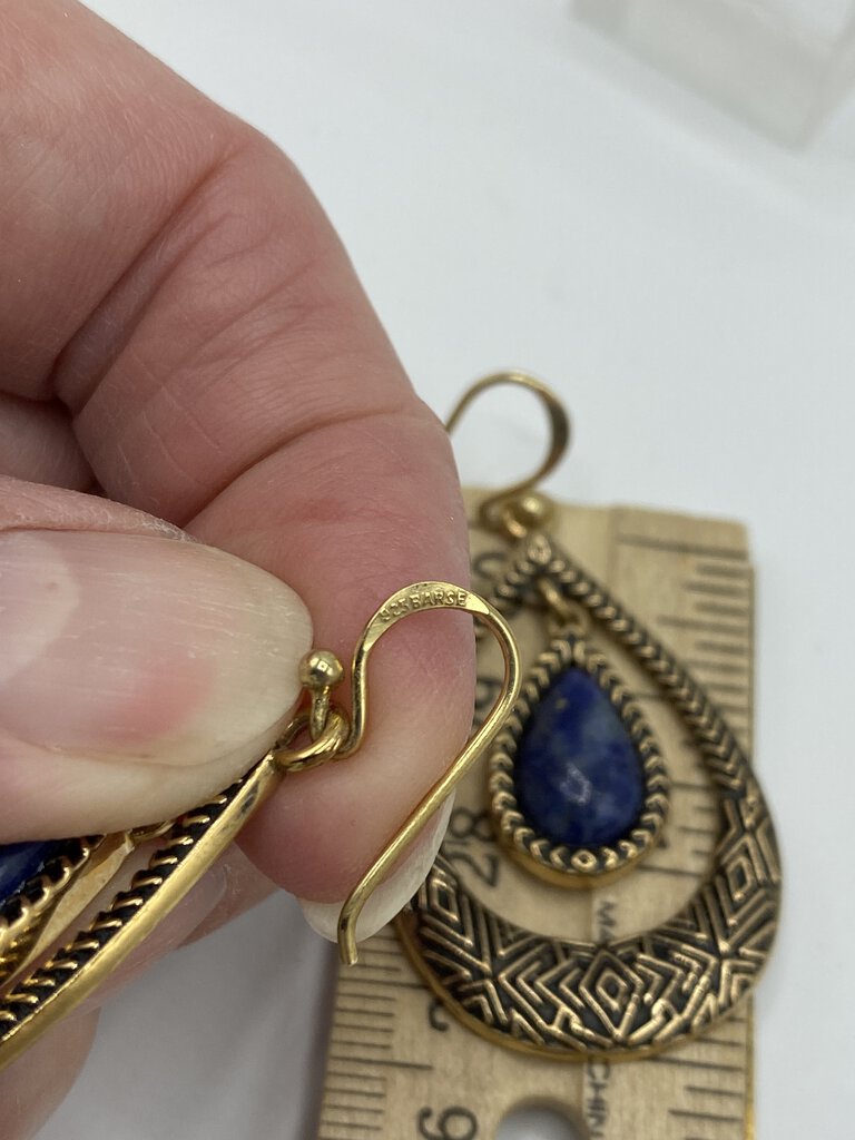 BARSE Dangle Tear Drop Pierced Earrings Blue Stone & Bracelet /ro