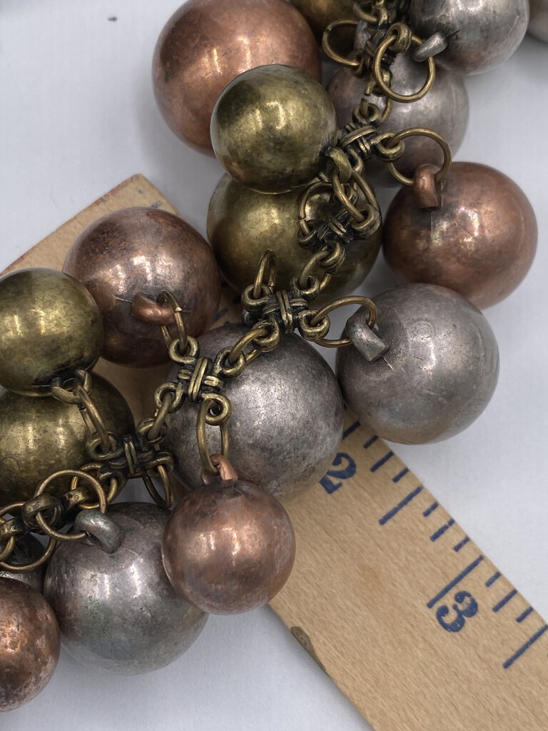 Silver, Copper, Bronze Ball Bead Statement Necklace w/pierced Earrings /ro