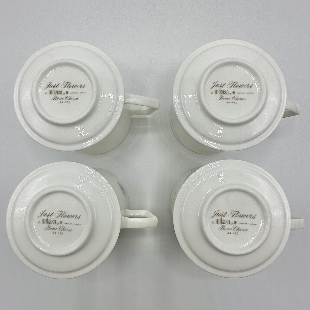 4 Vintage Mikasa JUST FLOWERS Bone China Cup and Saucer Sets /cb