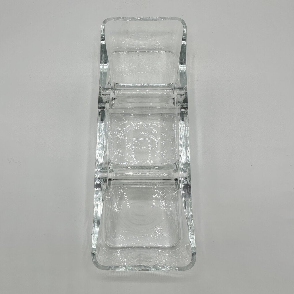 Vintage Krosno Poland Art Glass Clear Rectangular Divided Candy Nut Relish Dish /cb