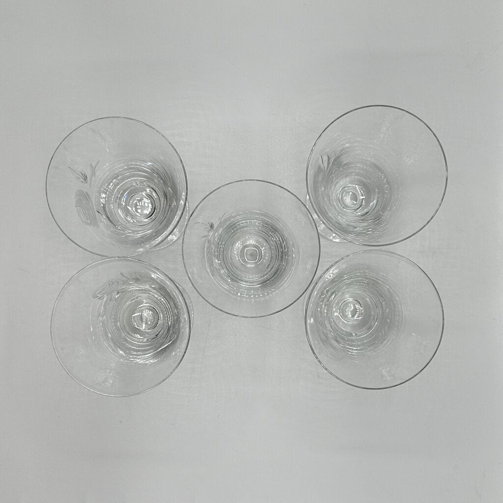 Set Of 5 Vintage Rose By Fostoria 6 Inch Gray Cut Ice Tea Glasses /cb