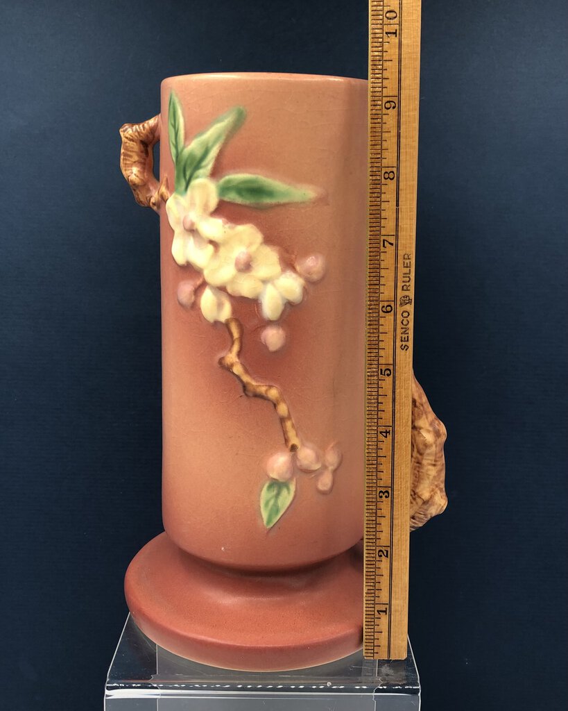 Vintage Roseville Pottery 9” Apple Blossom Vase #387 /b