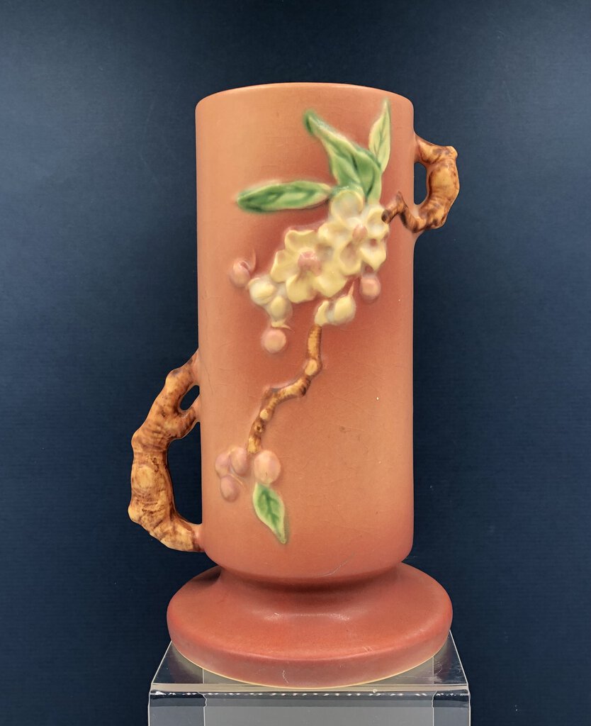 Vintage Roseville Pottery 9” Apple Blossom Vase #387 /b