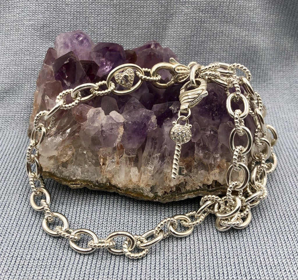 Judith Ripka 925 Sterling/ CZ Heart Lock & Key Necklace /b