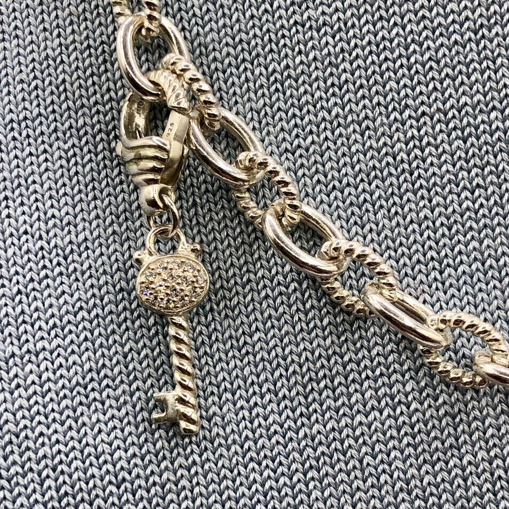 Judith Ripka 925 Sterling/ CZ Heart Lock & Key Necklace /b