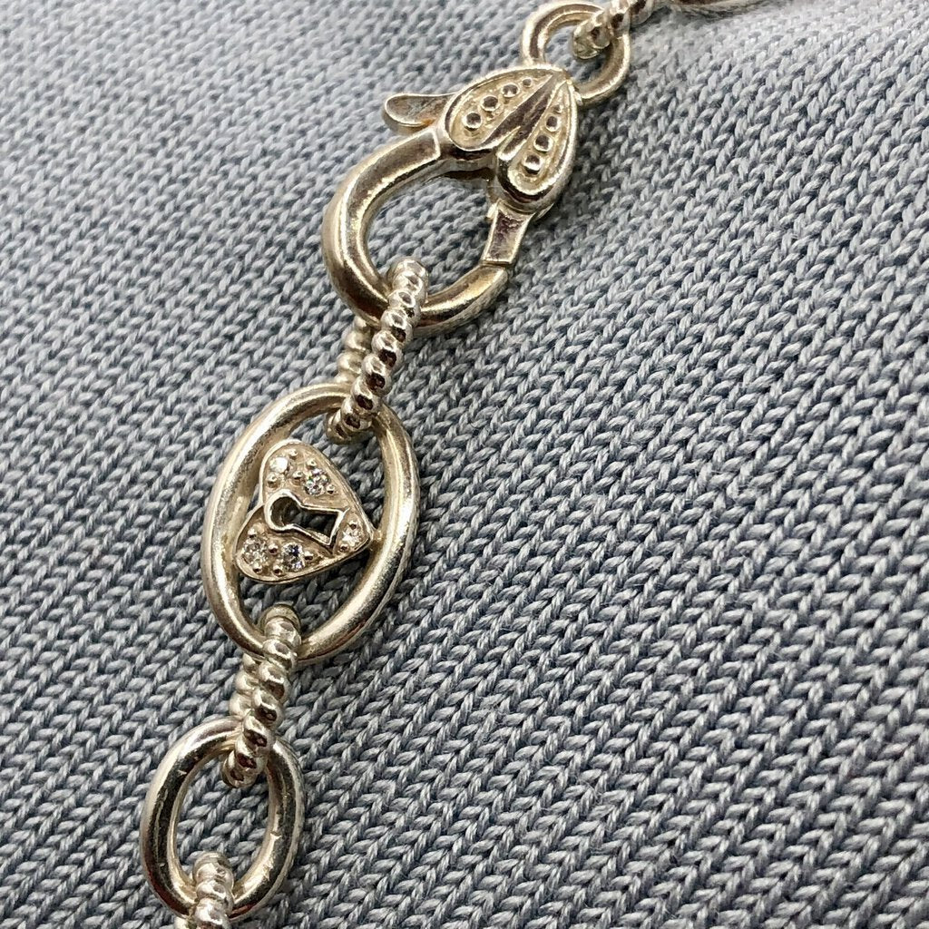 Judith Ripka 925 Sterling/ CZ Heart Lock & Key Necklace /b