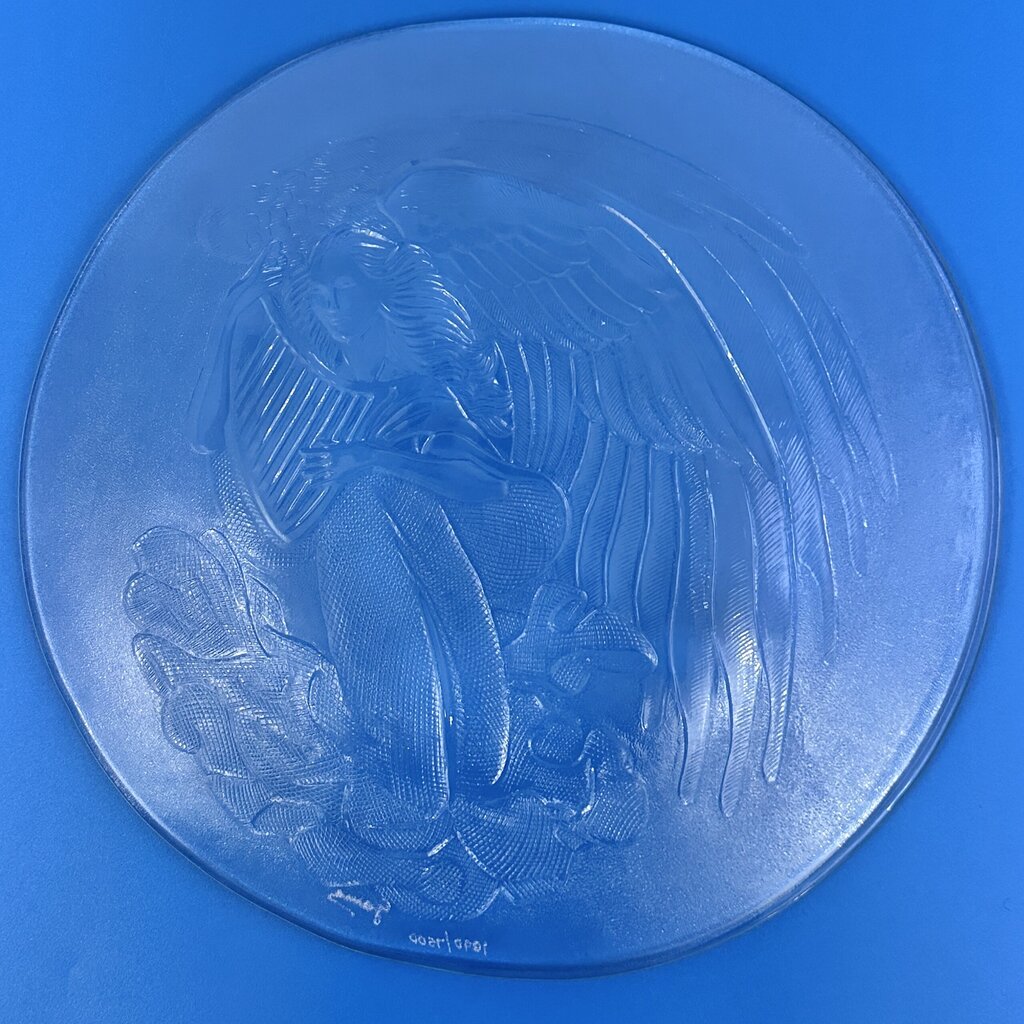 Vintage Verde Pinho Crystal “Angel With Harp” Limited Edition Textured Crystal Plate Signed & Numbered Made in Portugal /cb