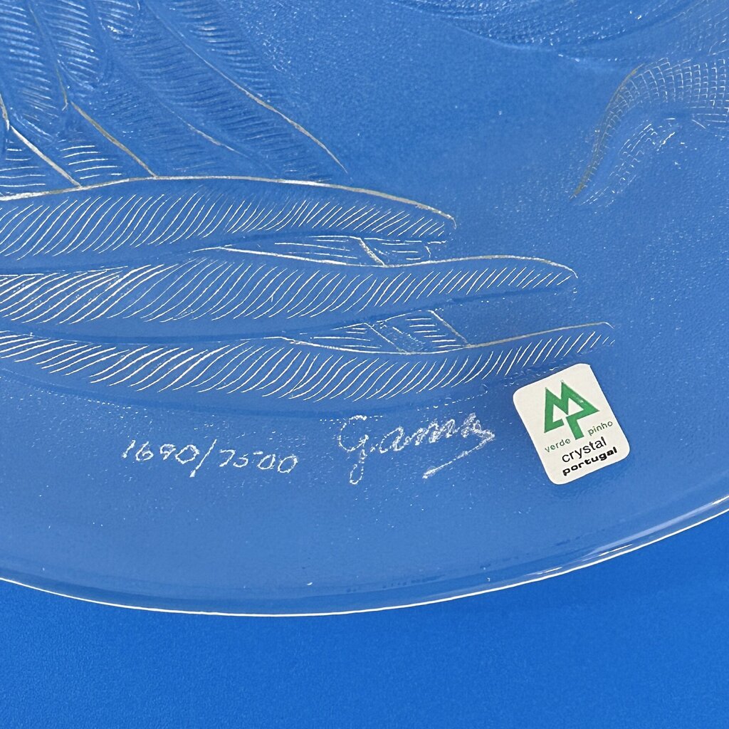 Vintage Verde Pinho Crystal “Angel With Book” Limited Edition Textured Crystal Plate Signed & Numbered Made in Portugal /cb
