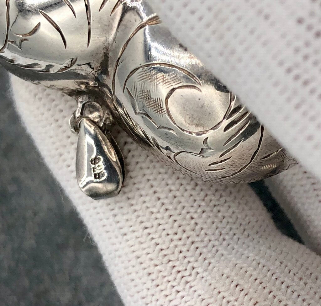 Large 925 Sterling Silver Etched Puff Heart Pendant /b