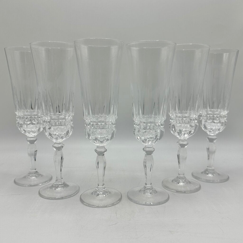 Set Of 6 Vintage Cristal D’Arques Villeneuve Lead Crystal 18cl Champagne Flutes /cb