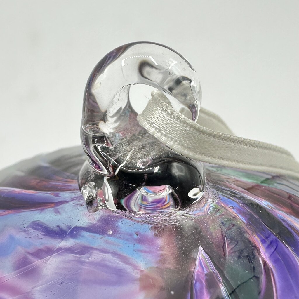 Studio Art Glass Handblown Multicolor Swirl 4” Hanging Ornament, Witch Ball, Orb, Sphere w/Stand /cb