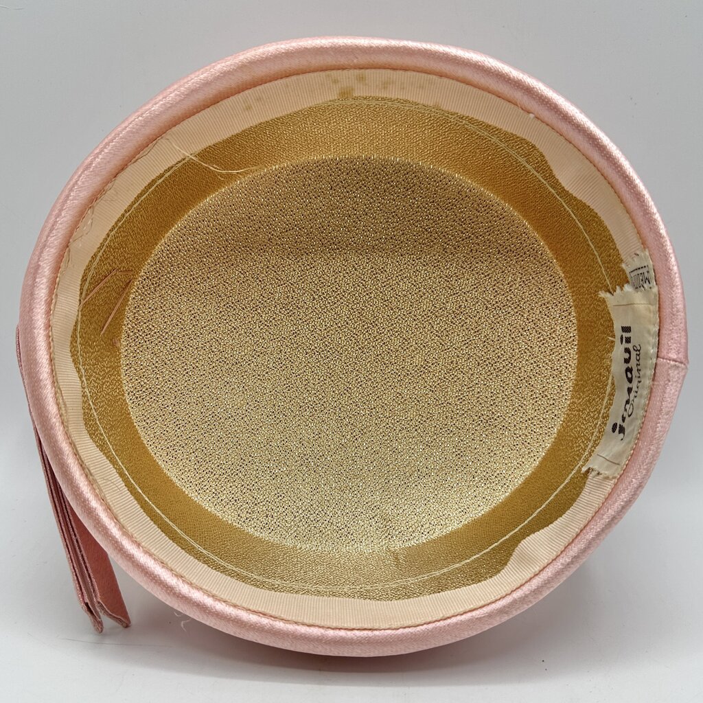 1960s Jonquil Original Pink Satin Women's Pillbox Hat “Jackie O.” Style Size Medium /cb