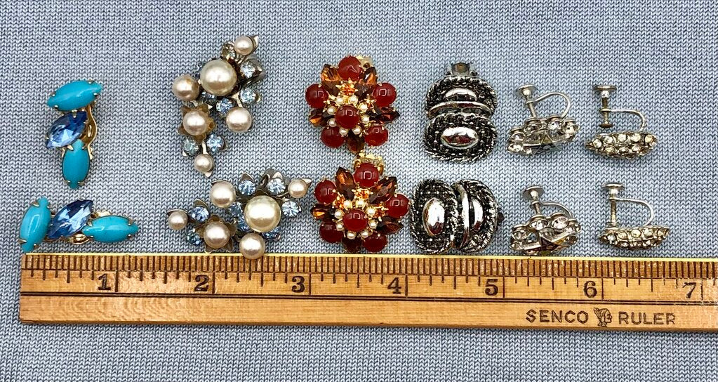 Vintage 8pc Lot of Clip Earrings & Brooch /b