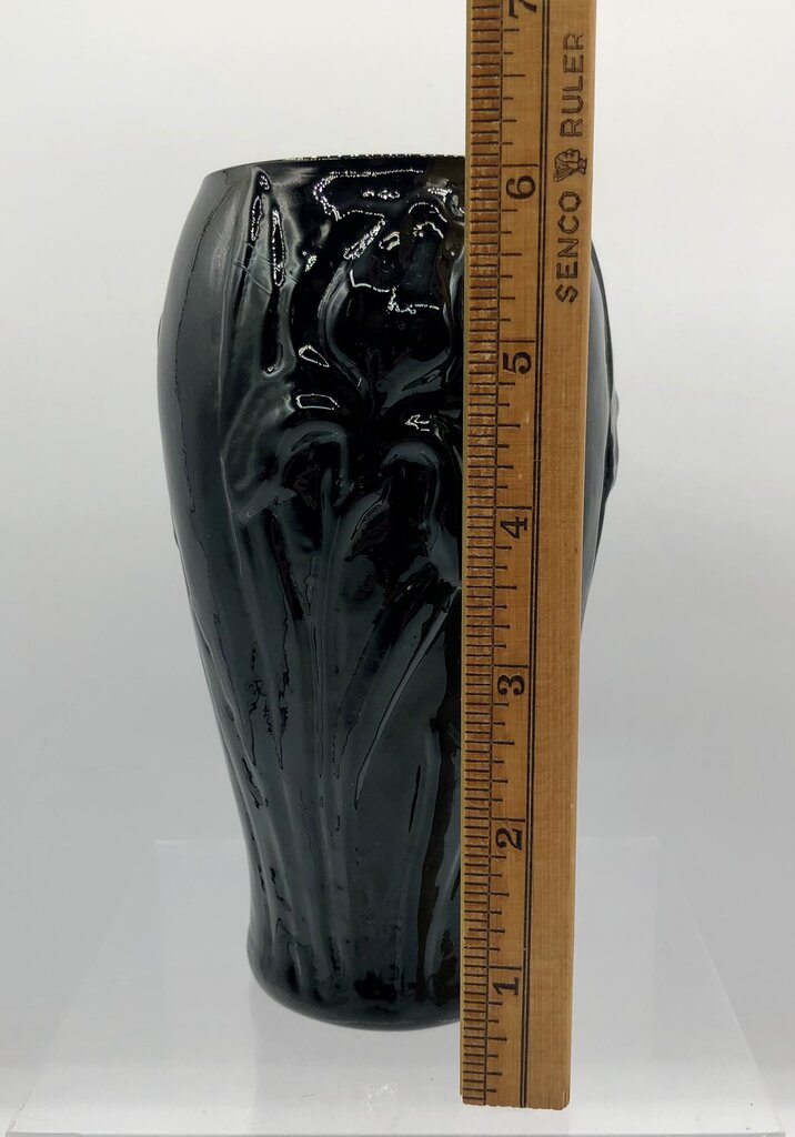 Vintage Tiffin Black Glass Iris Vase /b
