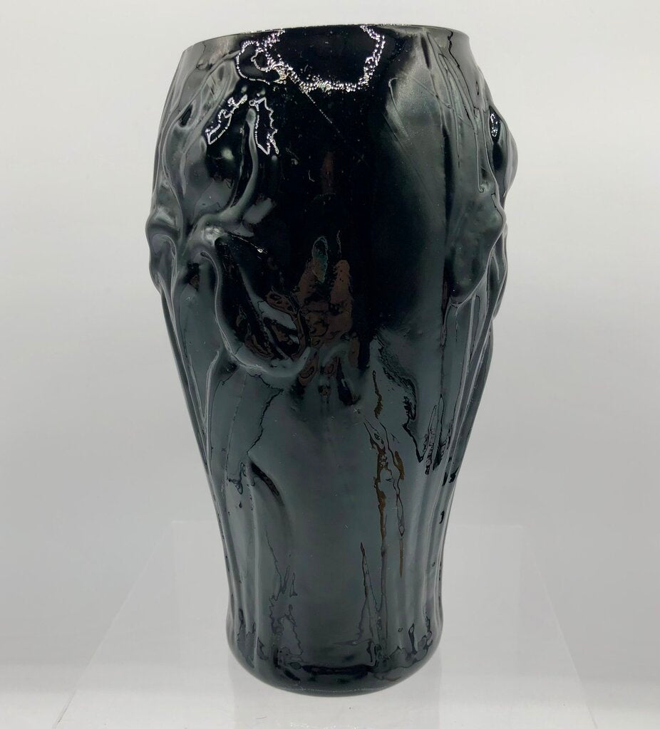 Vintage Tiffin Black Glass Iris Vase /b