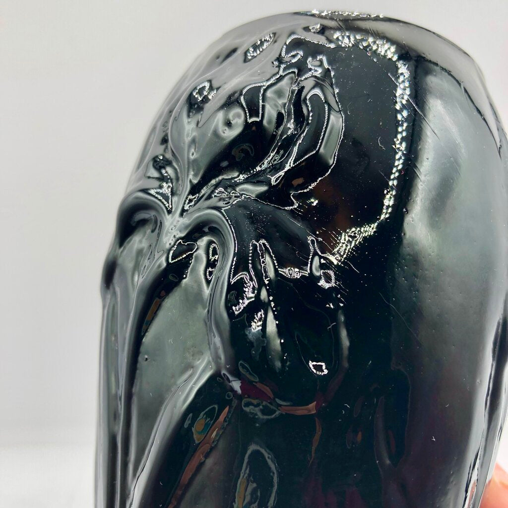 Vintage Tiffin Black Glass Iris Vase /b