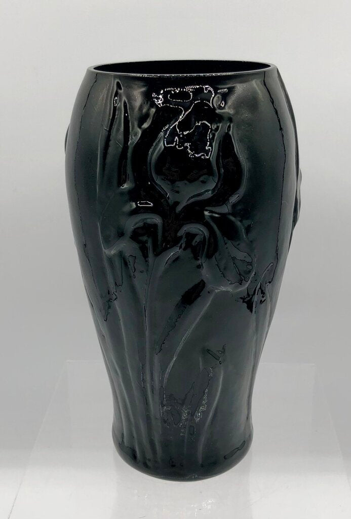 Vintage Tiffin Black Glass Iris Vase /b