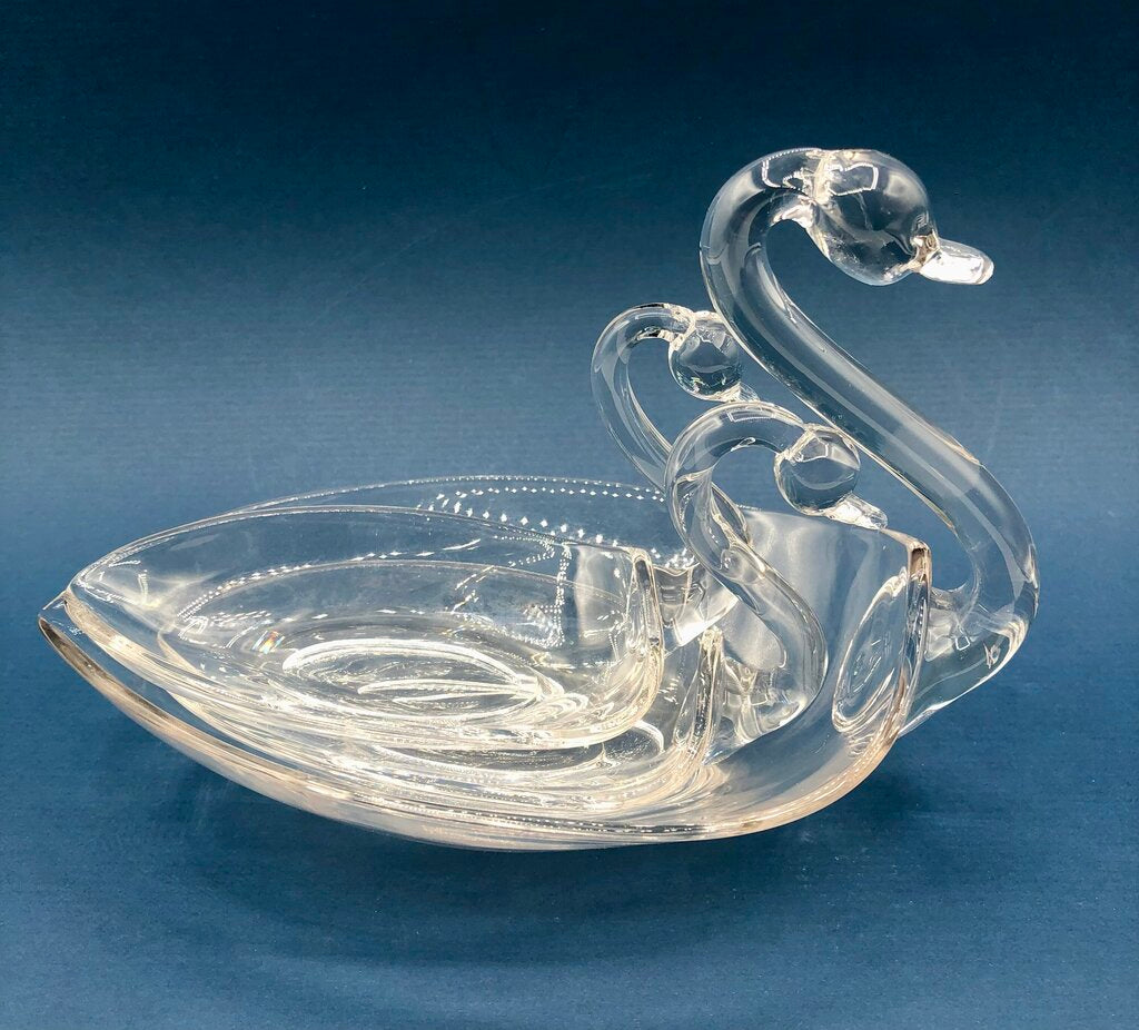 Set of 3 Duncan Miller Glass Nesting Swans Candy/ Trinket Dishes /b