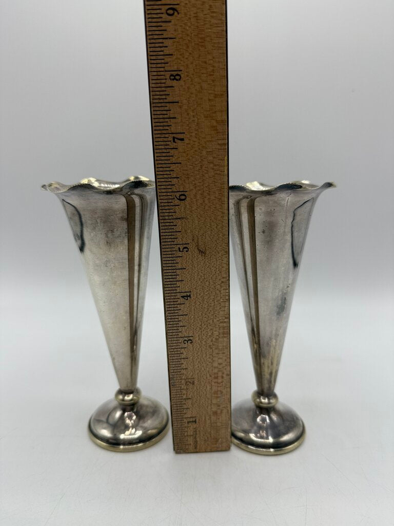 VTG set of 2 EPNS Trumpet Bud Vase 6.25” tall /ro