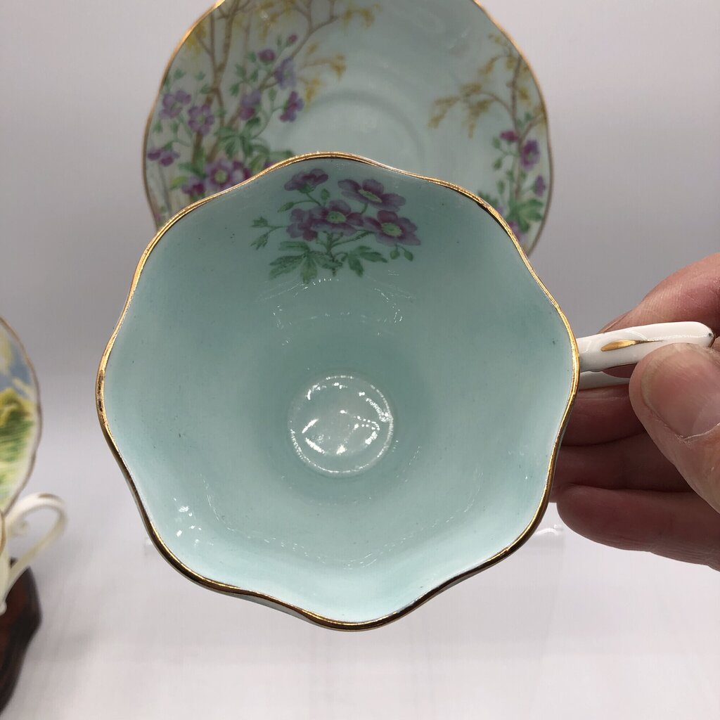 Vtg Royal Albert Wild Geranium & Ansley Yellow Primrose Teacup & Saucers /b