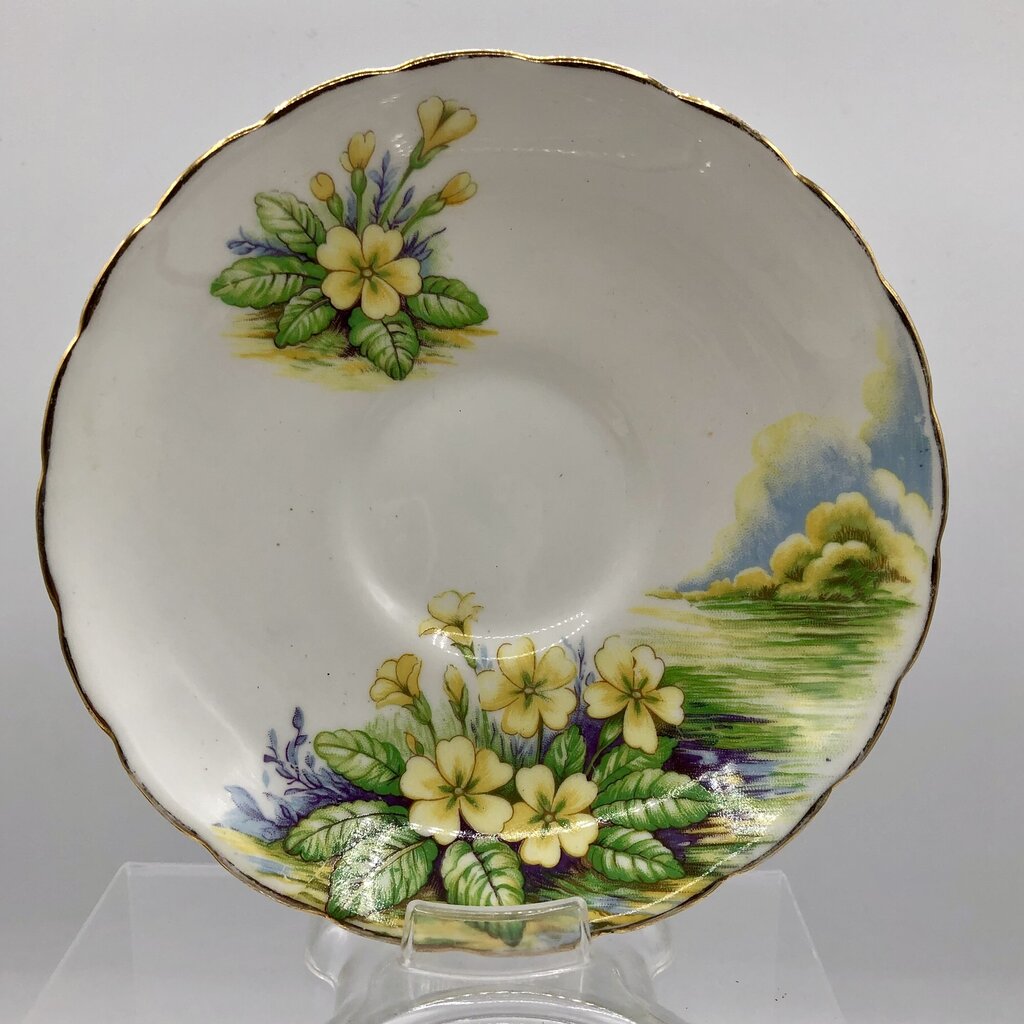 Vtg Royal Albert Wild Geranium & Ansley Yellow Primrose Teacup & Saucers /b