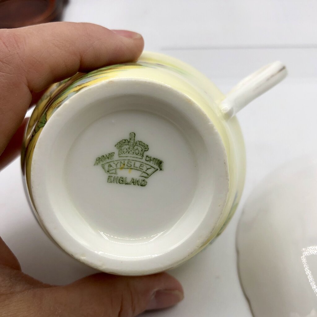 Vtg Royal Albert Wild Geranium & Ansley Yellow Primrose Teacup & Saucers /b