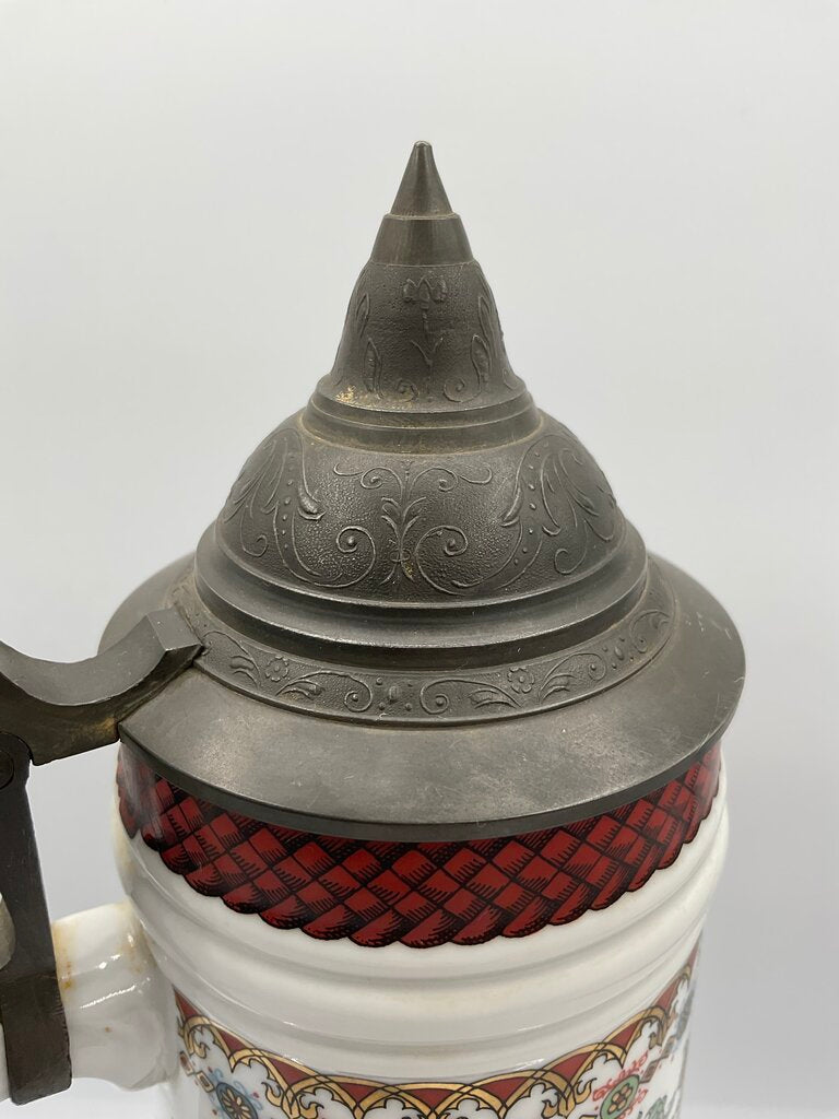 Vintage Ceramic Beer Stein “Stuttgart” Coat of Arms with Pewter Lid Made in Western Germany /s