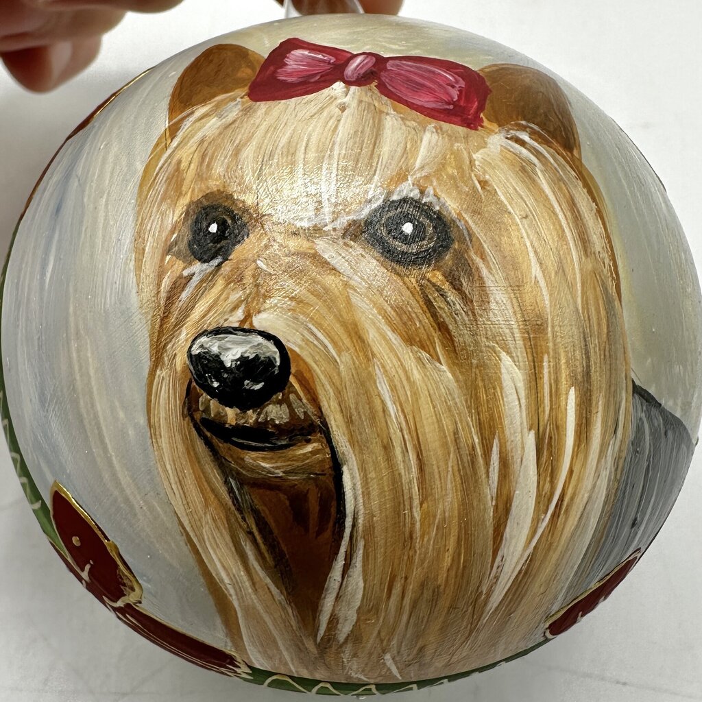 Set of 2 Hand Painted Yorkshire Terrier Plastic Bauble Christmas Ornaments /cb