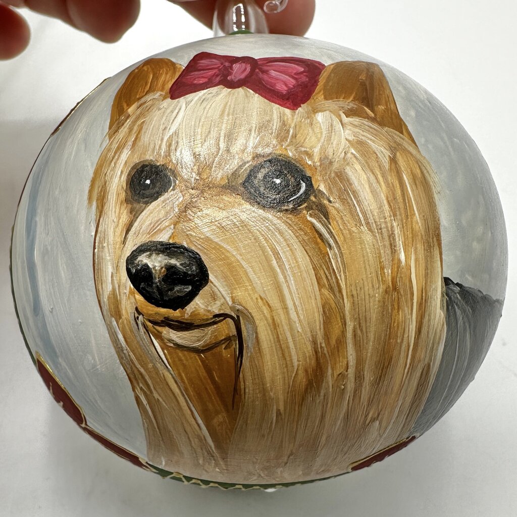 Set of 2 Hand Painted Yorkshire Terrier Plastic Bauble Christmas Ornaments /cb