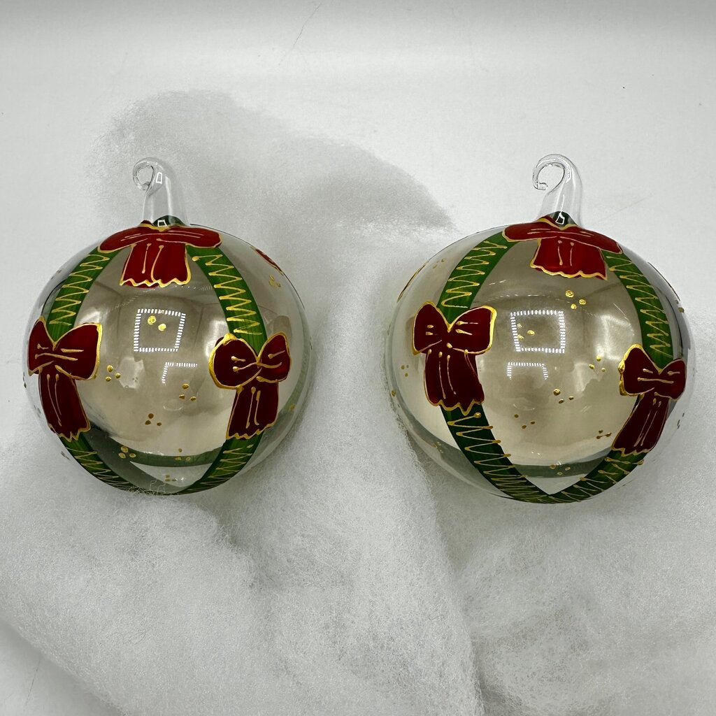 Set of 2 Hand Painted Yorkshire Terrier Plastic Bauble Christmas Ornaments /cb