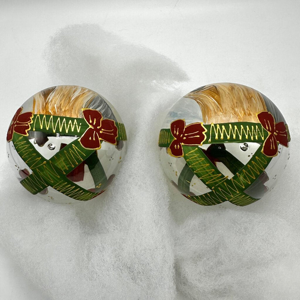 Set of 2 Hand Painted Yorkshire Terrier Plastic Bauble Christmas Ornaments /cb