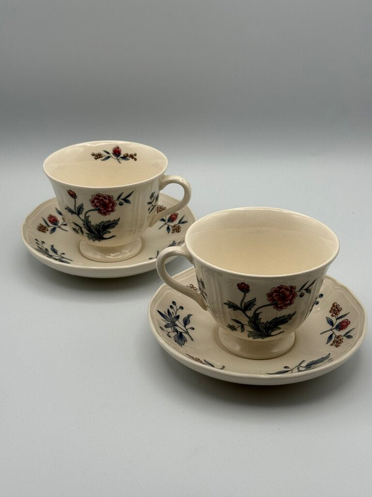 Wedgwood Williamsburg Potpourri Footed Cup & Saucer 2 Sets /rb