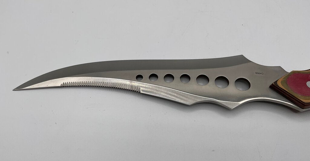 Unbranded Stainless Steel Knife - 16” Overall, 8 1/2” Blade, Multicolor Wood Handle w/Black Nylon Sheath /s
