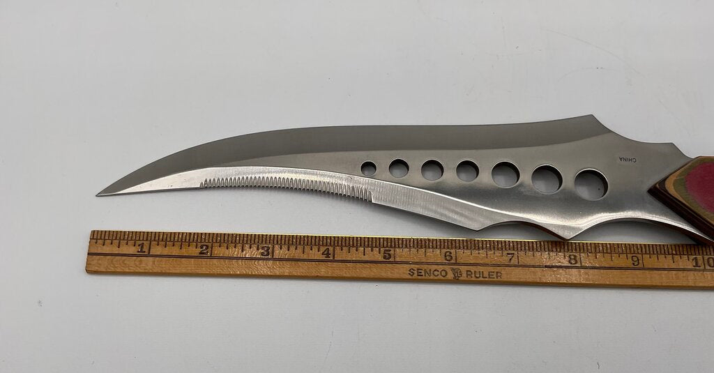 Unbranded Stainless Steel Knife - 16” Overall, 8 1/2” Blade, Multicolor Wood Handle w/Black Nylon Sheath /s