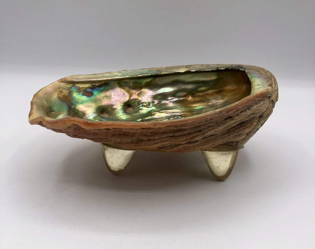 Vtg Lucite Footed Abalone Shell Trinket Dish /b
