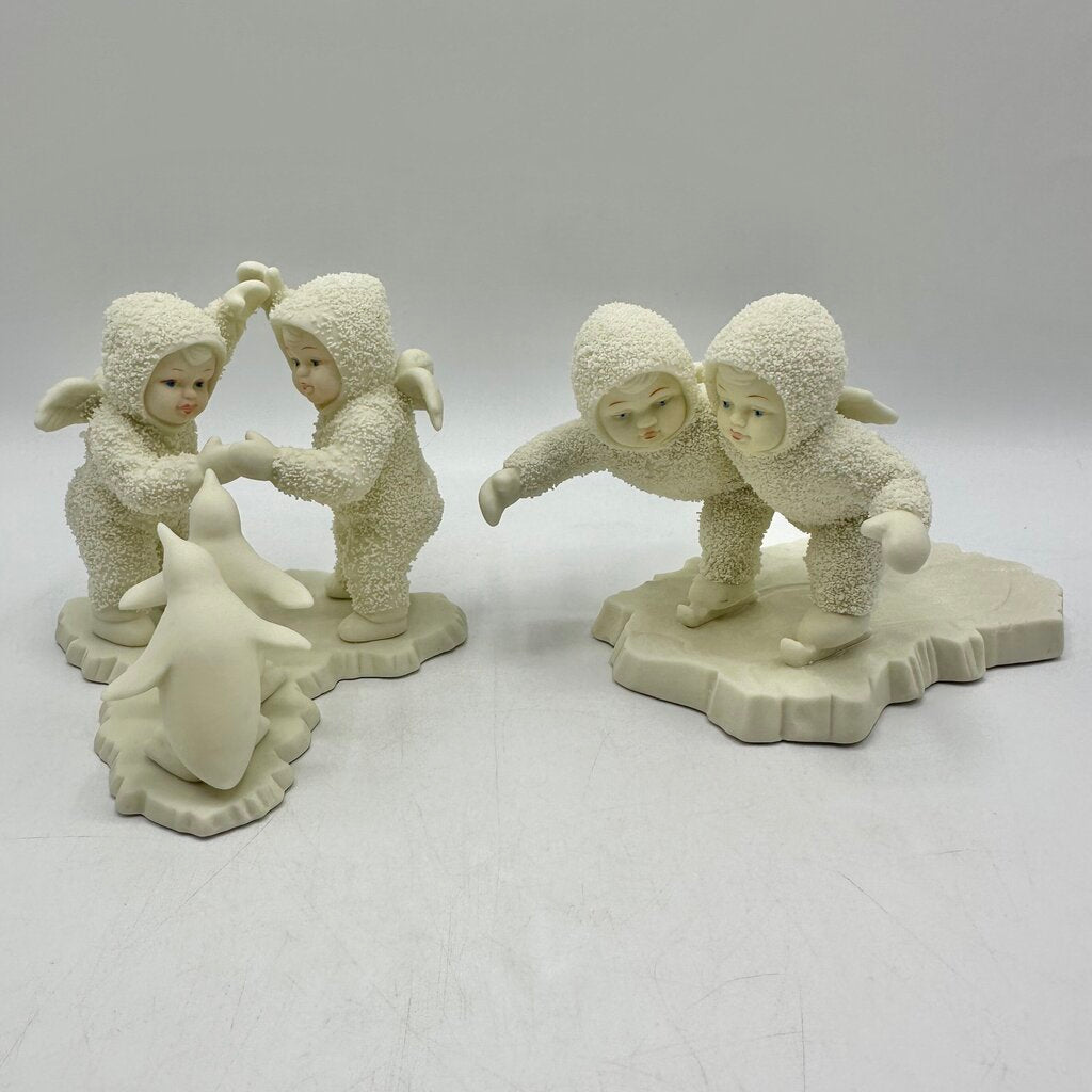 Lot of 2 Vintage Department 56 Snowbabies Figurines Playing Games Is Fun, We Make A Great Pair /cb