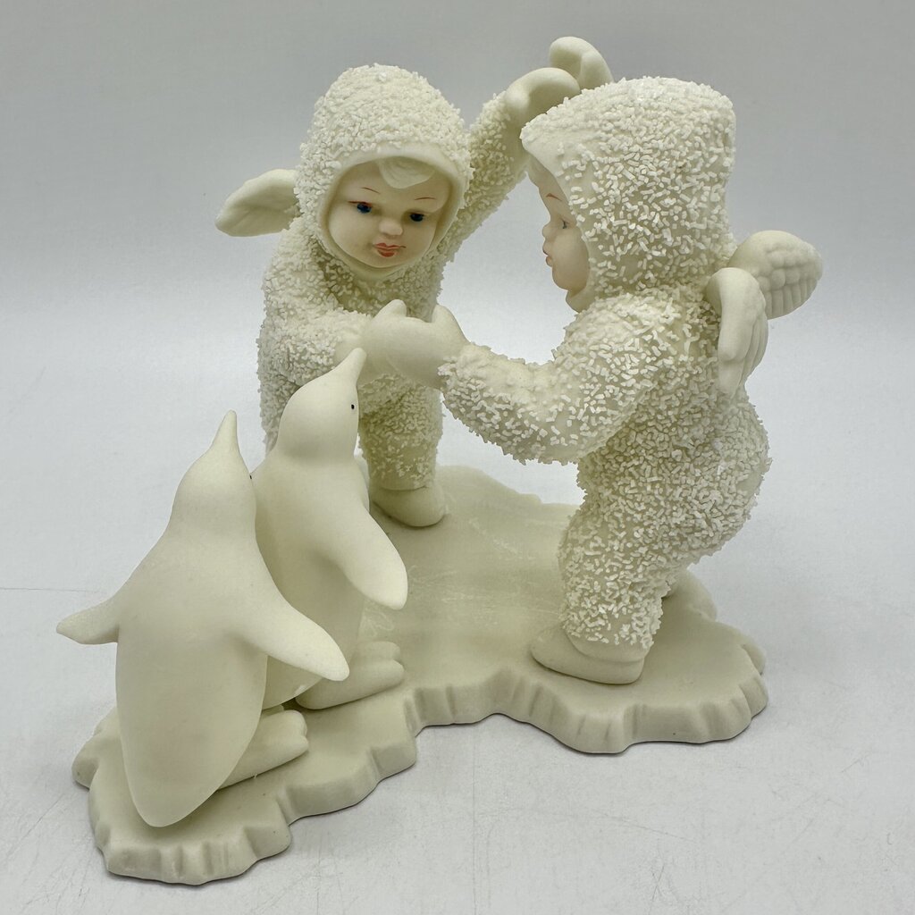 Lot of 2 Vintage Department 56 Snowbabies Figurines Playing Games Is Fun, We Make A Great Pair /cb