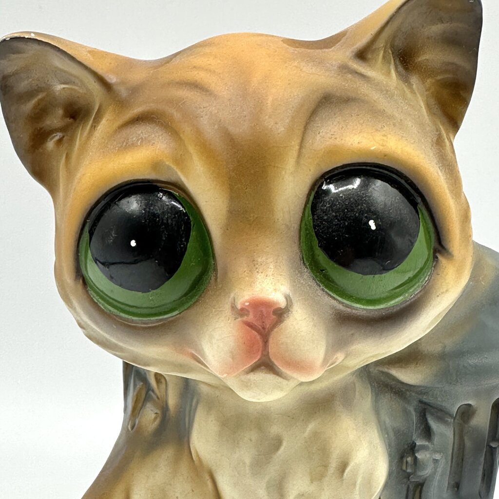 Vintage Enesco 1960s Big Sad Eyed Cat Planter-Keane Style Kitsch-Made In Japan /cb