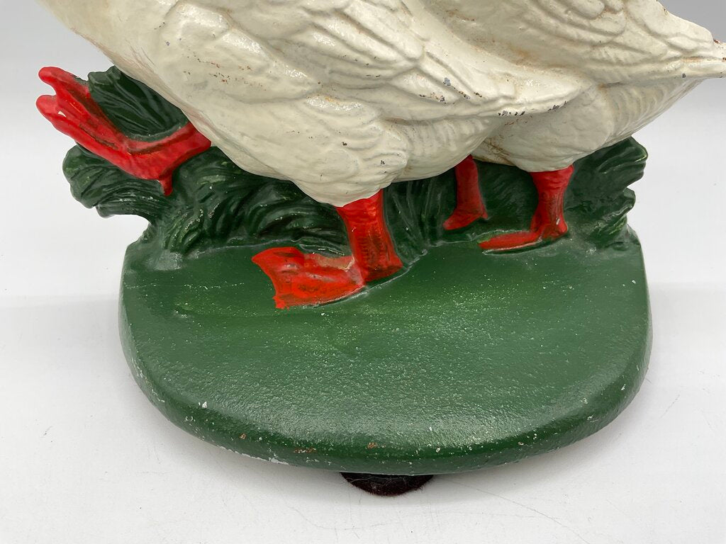 Vintage Painted Cast Iron Door Stop - 3 Walking White Ducks /s