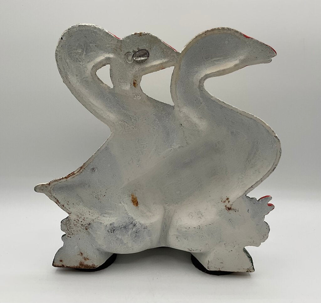Vintage Painted Cast Iron Door Stop - 3 Walking White Ducks /s