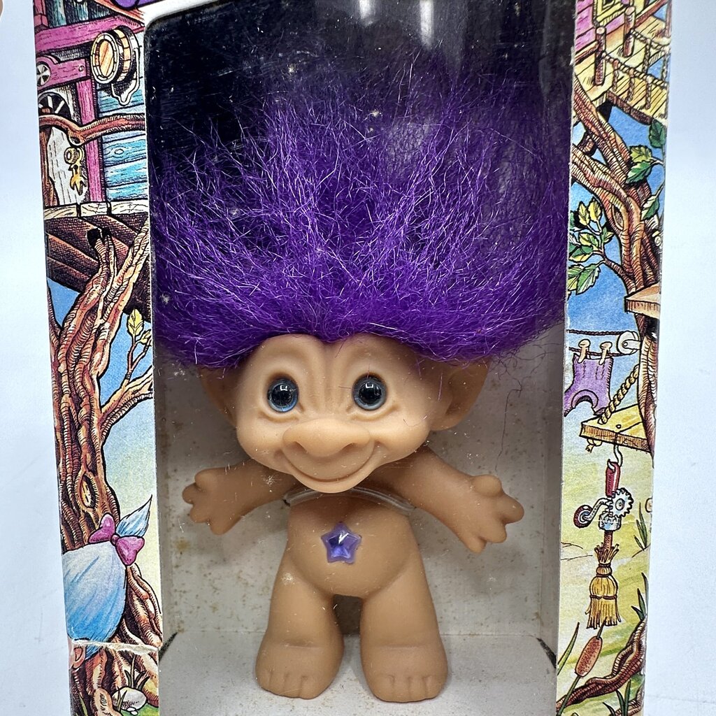 Vintage Ace Novelty Co. Treasure Troll With Wishstone Purple Hair New In Box /cb
