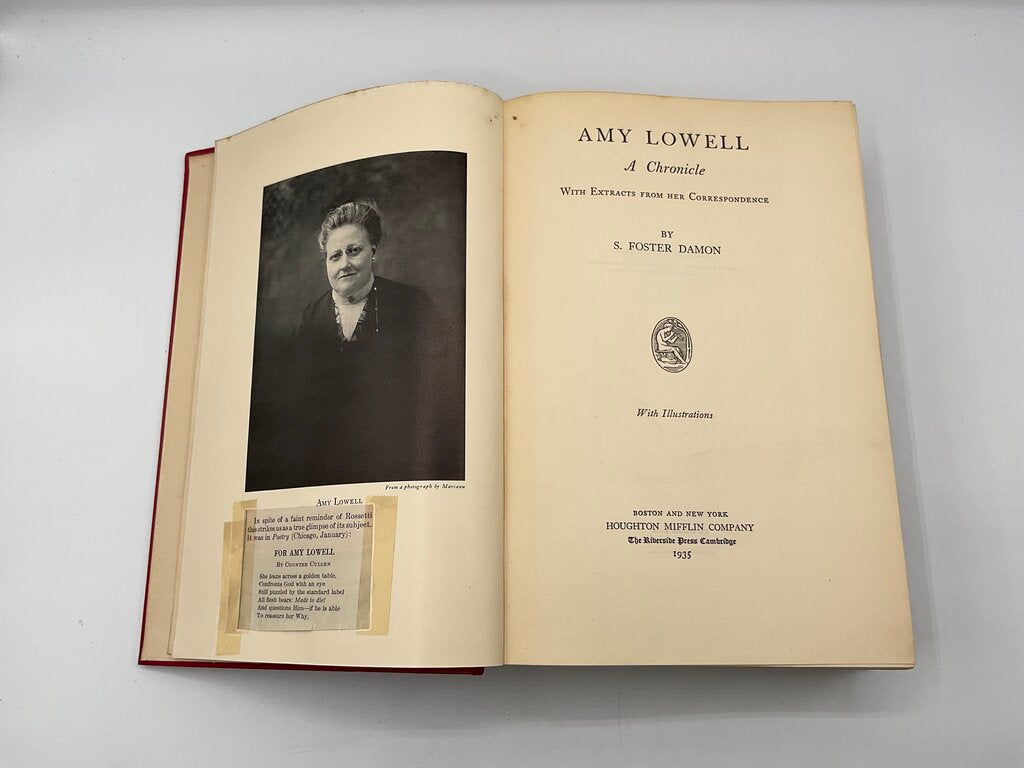 “Amy Lowell: A Chronicle” by S. Foster - Published by Houghton Mifflin Company 1935 Hardcover Book /sb