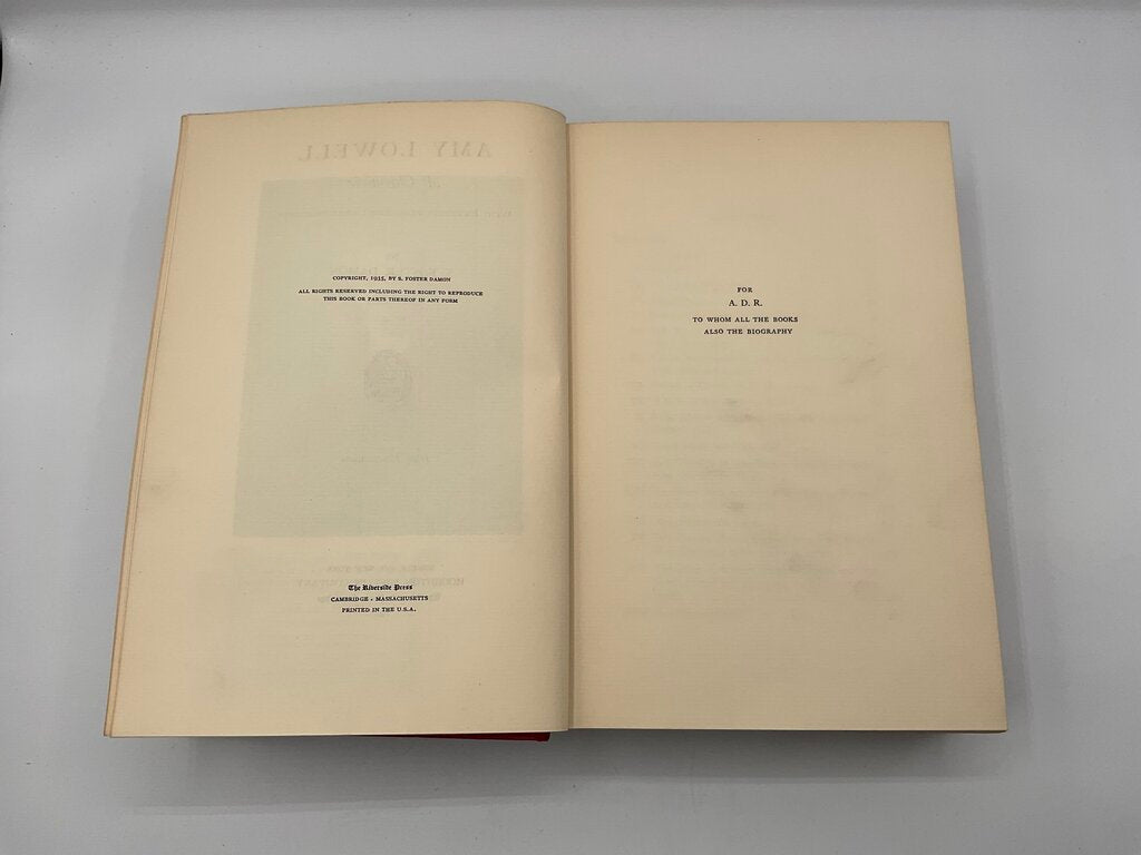 “Amy Lowell: A Chronicle” by S. Foster - Published by Houghton Mifflin Company 1935 Hardcover Book /sb