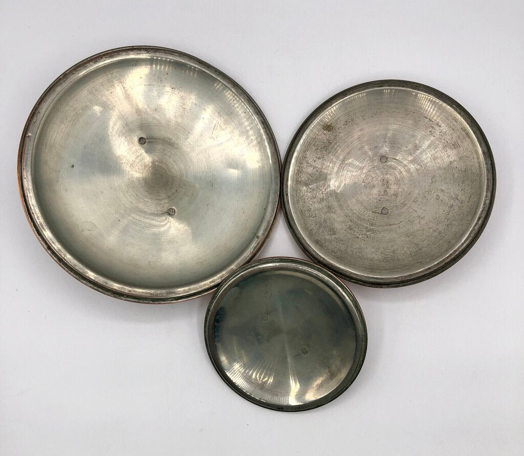 3 Vintage Copper Pot Lids Sm/ Med/ Lg. /b