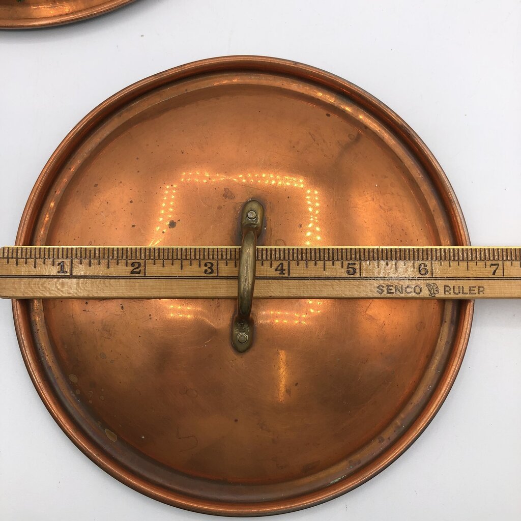 3 Vintage Copper Pot Lids Sm/ Med/ Lg. /b