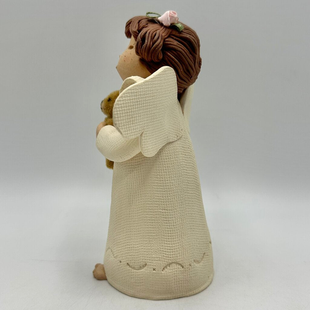 Vintage Carol Roeda Handmade Clay Singing Angel Holding A Teddy Bear /cb