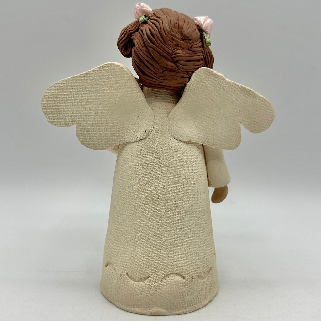 Vintage Carol Roeda Handmade Clay Singing Angel Holding A Teddy Bear /cb