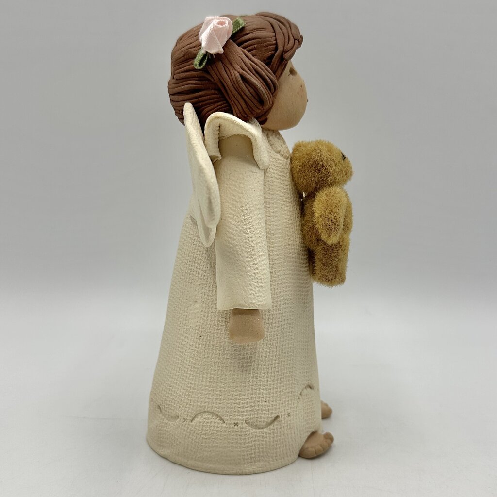 Vintage Carol Roeda Handmade Clay Singing Angel Holding A Teddy Bear /cb