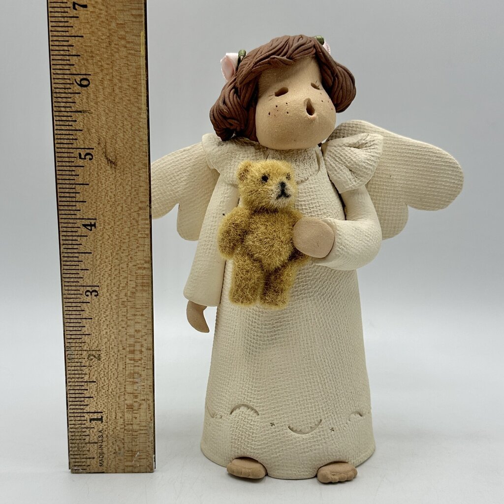 Vintage Carol Roeda Handmade Clay Singing Angel Holding A Teddy Bear /cb