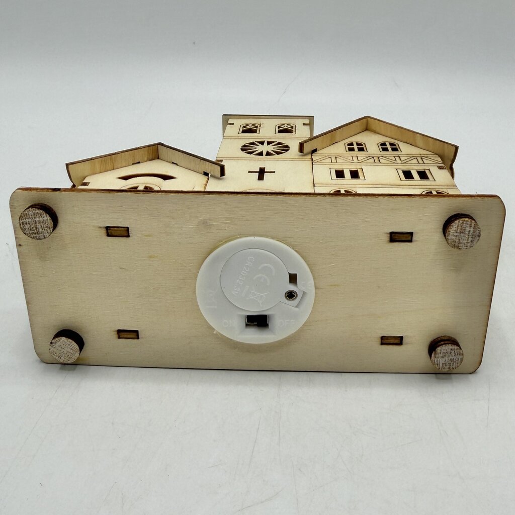 Wooden Laser Cut Christmas Village Scene Set of 2 Church & Houses LED Lit /cb
